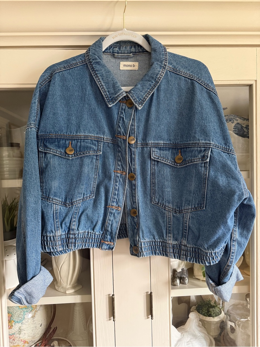 Mono B Medium Blue Plus Cropped Denim Jacket, 3XL